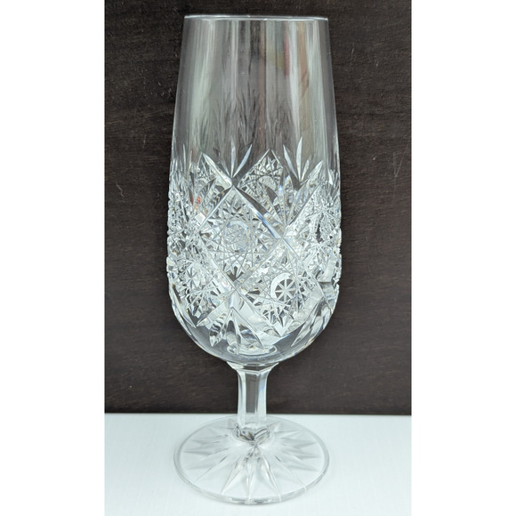 Set of 4 Cut Crystal Champagne Flutes Elegant Glasses Hobstar Fans 7" - Picture 1 of 12